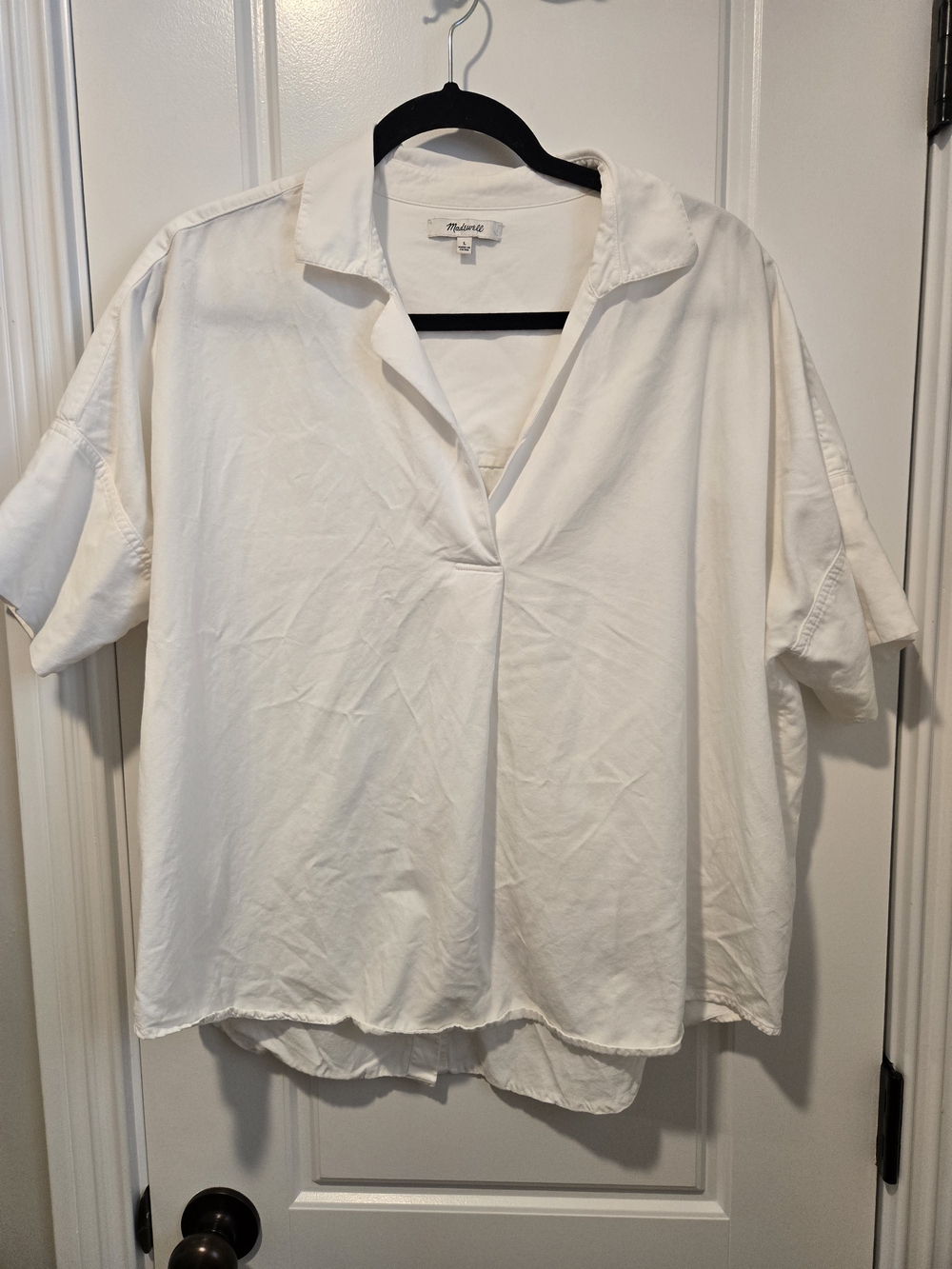 Madewell Relaxed V-Neck Cotton Shirt - White - Large